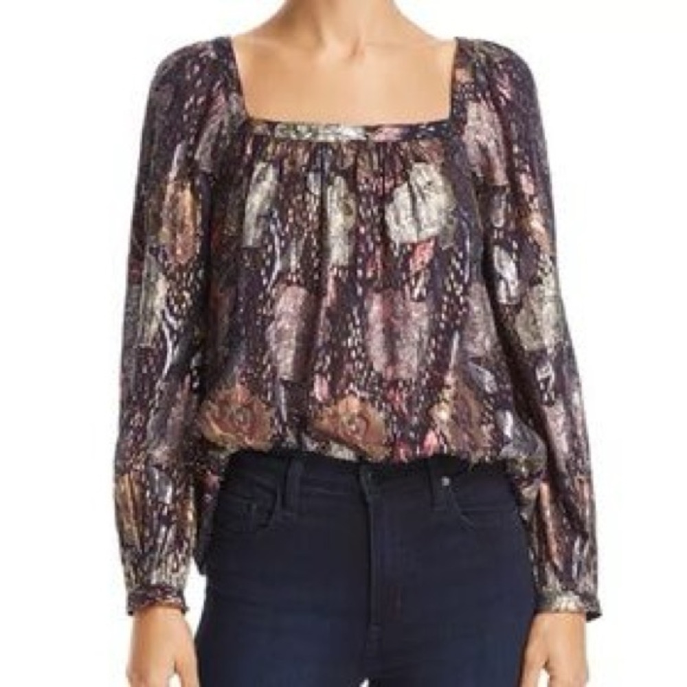 NWT Rebecca Taylor Metallic Square neck blouse